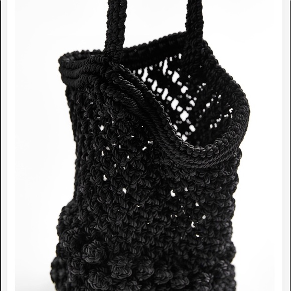Zara crochet knit bobble openwork bucket bag , designer , black - Picture 9 of 10